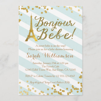 Bonjour Bebe Paris Grün-Babyparty-Einladung Einladung