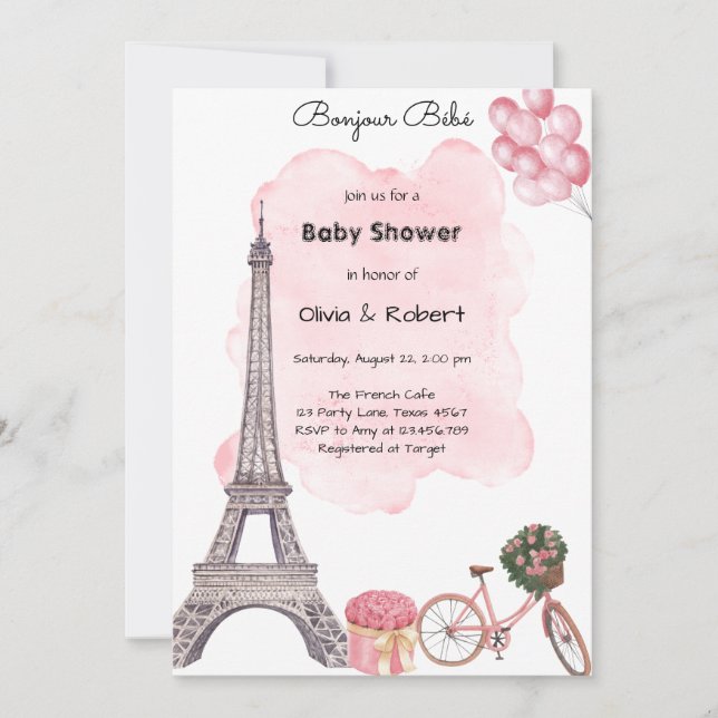 Bonjour Bebe Paris Parisian French Baby Shower  Einladung (Vorderseite)