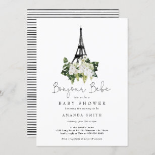 Bonjour Bebe Paris White Floral Baby Dusche Einladung