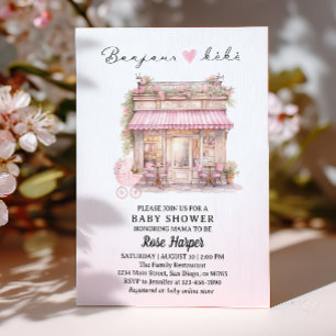 Bonjour Bebe Parisian Baby Shower Rosa Französisch Einladung