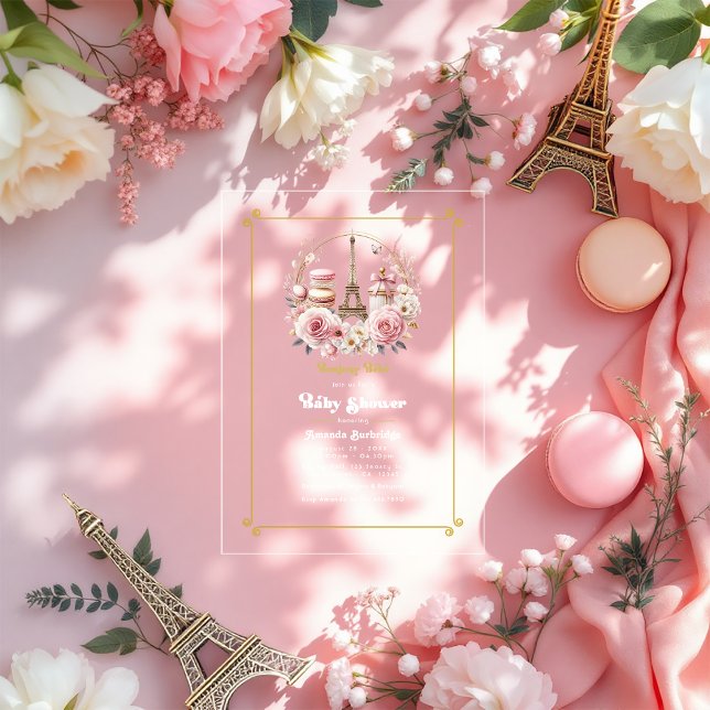 Bonjour Bébé Parisian Chic Baby Shower Acryleinladungen (Bonjour Bébé Parisian Chic Baby Shower Acrylic Invitations)