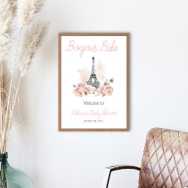 Bonjour Bebe Parisian Floral Baby Dusche Empfang Poster