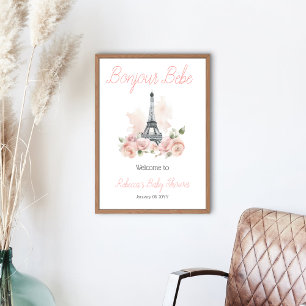 Bonjour Bebe Parisian Floral Baby Dusche Empfang Poster