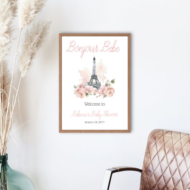 Bonjour Bebe Parisian Floral Baby Dusche Empfang Poster (Von Creator hochgeladen)