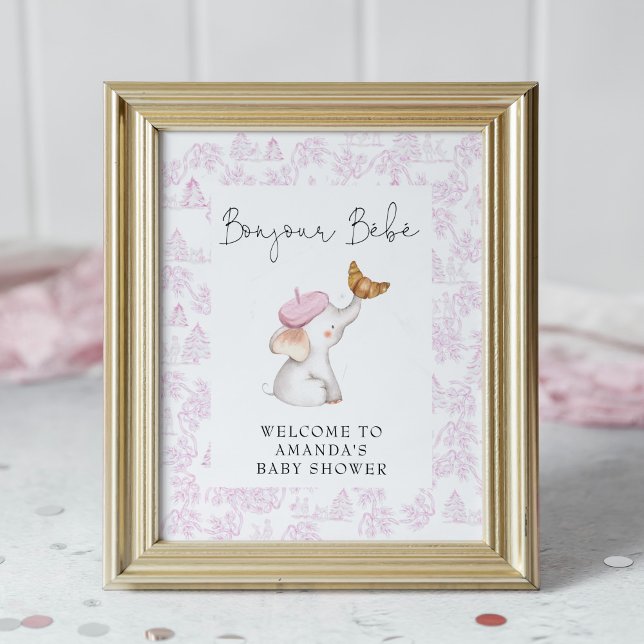 Bonjour Bebe Pink French Girl Welcome Baby Dusche Poster (Von Creator hochgeladen)
