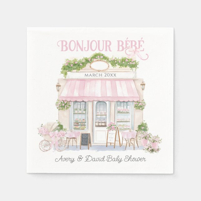 Bonjour Bebe Pink Pariser Café Baby Girl Dusche Serviette (Vorderseite)
