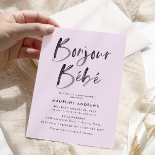 Bonjour Bebe Purple French Baby Shower Einladung