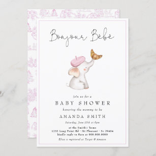 Bonjour Bebe Romantic French Girl Baby Shower Einladung