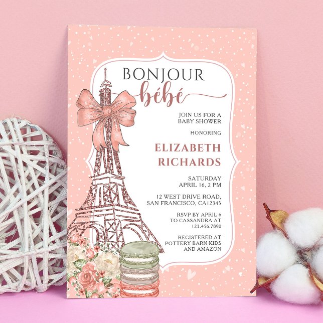 Bonjour Bebe Romantic French Girl Baby Shower Einladung (Von Creator hochgeladen)
