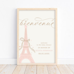 Bonjour Bébé Rosa Paris Eiffelturm Willkommensschi Poster