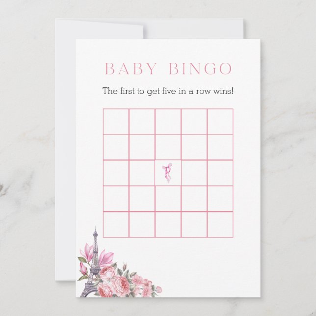 Bonjour Bebe | Suchen Sie die Baby Bingo Game Card Einladung (Vorderseite)