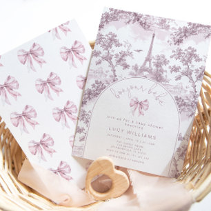 Bonjour Bebe Toile Pink Bow Französische Babydusch Einladung