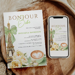 Bonjour Bébé Watercolor Coquette Bow Babydusche I Einladung