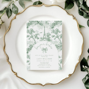 Bonjour Bebes Toile Twins Französische Green Baby  Einladung