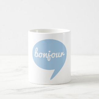 bonjour blaue Spracheblase, französische Wortkunst Kaffeetasse