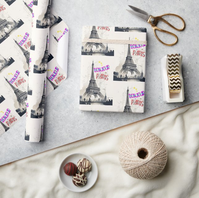 Bonjour Colorful Paris Geschenkpapier (Handwerk)