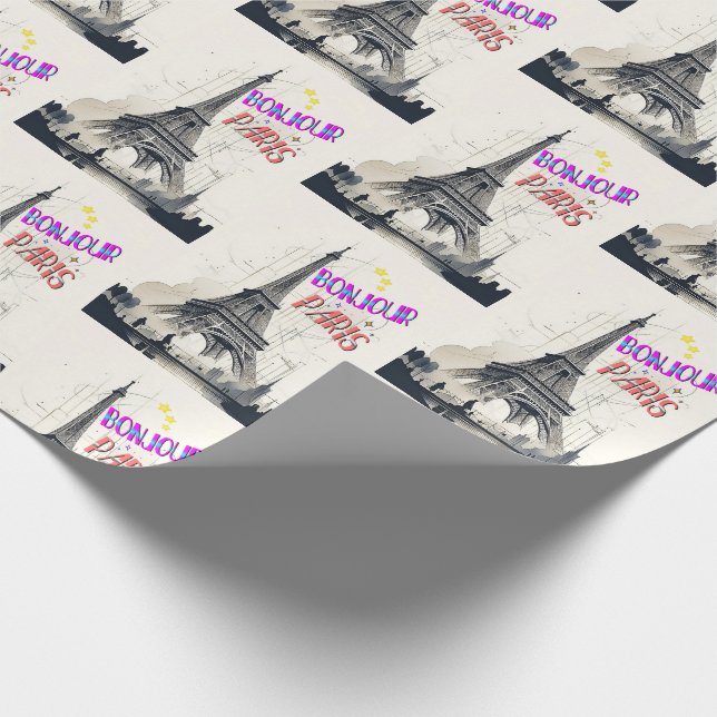 Bonjour Colorful Paris Geschenkpapier (Ecke)