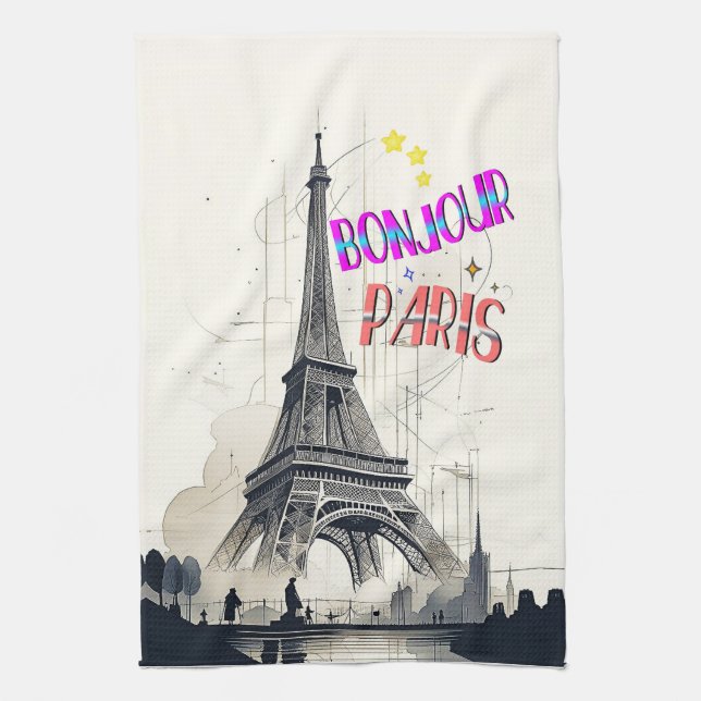 Bonjour Colorful Paris Geschirrtuch (Vertikal)