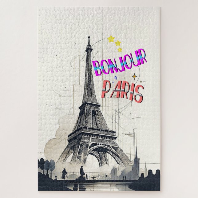 Bonjour Colorful Paris Puzzle (Vertikal)