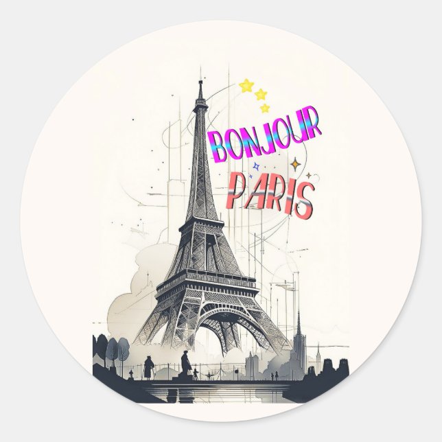 Bonjour Colorful Paris Runder Aufkleber (Vorderseite)