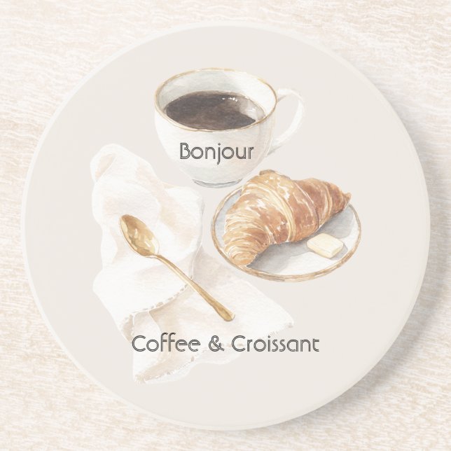 Bonjour Croissant & Kaffee   Getränkeuntersetzer (Vorne)