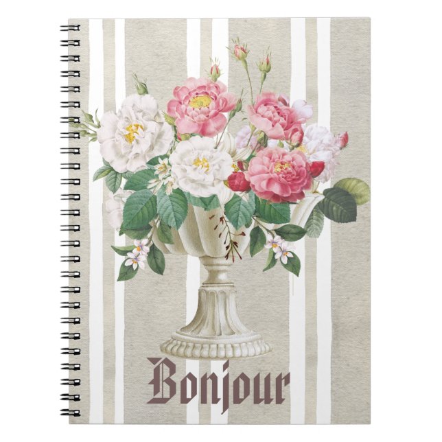 Bonjour cute rustic and romantic botanical French Notizblock (Vorderseite)