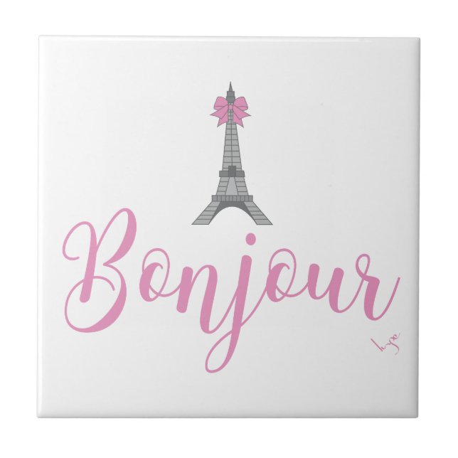 Bonjour-Eiffel Tower Bow Unique Fliese (Vorderseite)