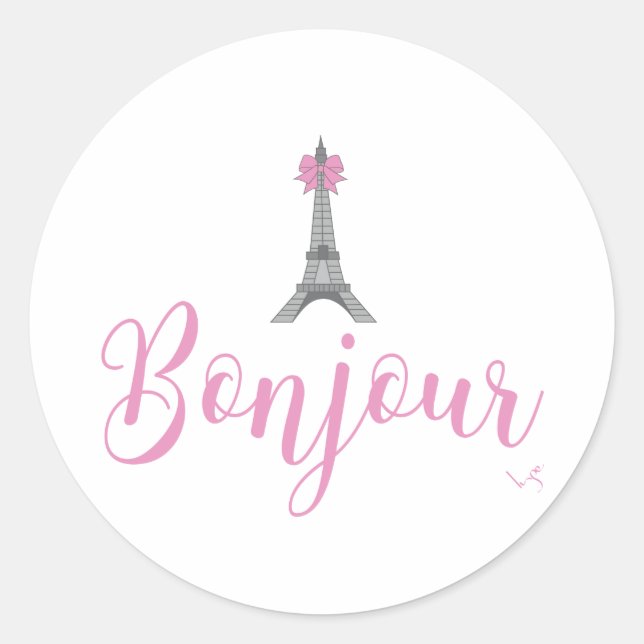 Bonjour-Eiffel Tower Bow Unique Runder Aufkleber (Vorderseite)