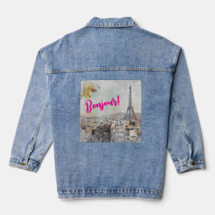 Bonjour Eiffel Tower Paris Frankreich Denim Jacket Jeansjacke