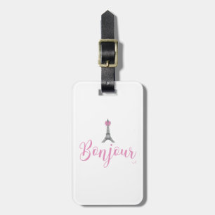 Bonjour-Eiffel Tower Pink Bow Gepäckanhänger