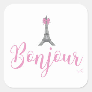 Bonjour-Eiffel Turm-Bogen einzigartig Quadratischer Aufkleber