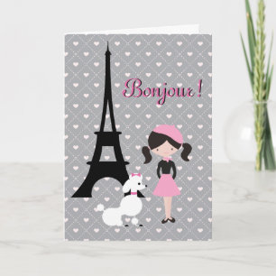 Bonjour Eiffelturm, Poodle und Girl zum Geburtstag Karte