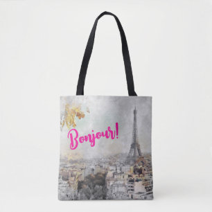 "Bonjour" Eiffelturm Tote Bag - Chic Pariser