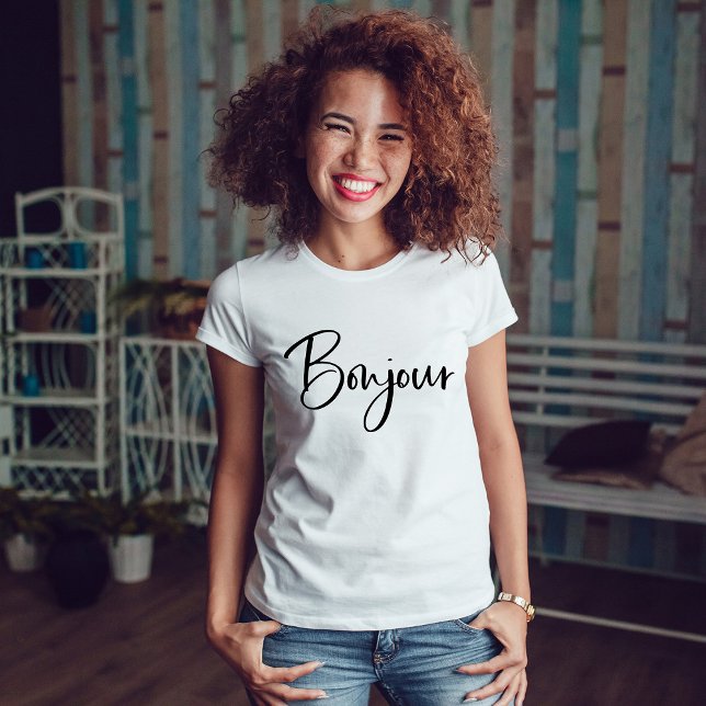 Bonjour | Elegante und moderne französische Schrif T-Shirt (Von Creator hochgeladen)