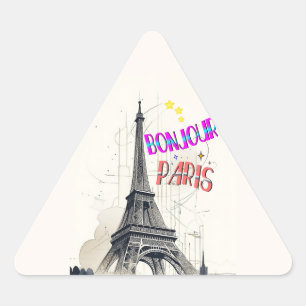 Bonjour Farbige Paris Dreieckiger Aufkleber