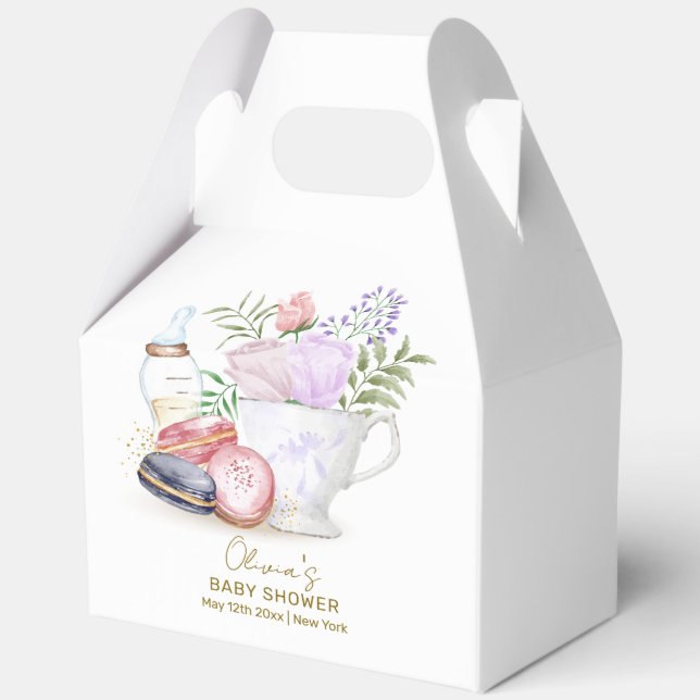 Bonjour Floral Macarons Milk Tea Baby Dusche Geschenkschachtel (Rückseite)