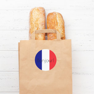 Bonjour Französisch Flagge blau weiß rot Runder Aufkleber