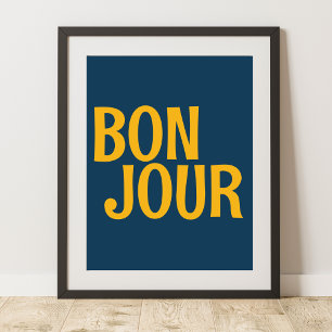 Bonjour Französisch Guter Tag Süß Buntes Poster