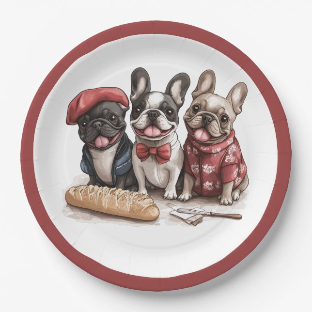 Bonjour Französische Bulldoggen Pappteller (Vorderseite)