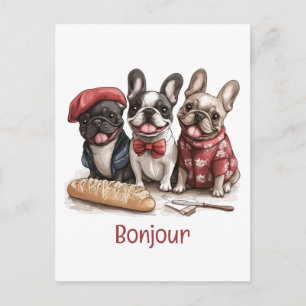 Bonjour Französische Bulldoggen Postkarte