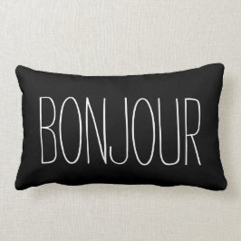 Bonjour französische Typografie-Schwarzweiss-Zitat Lendenkissen