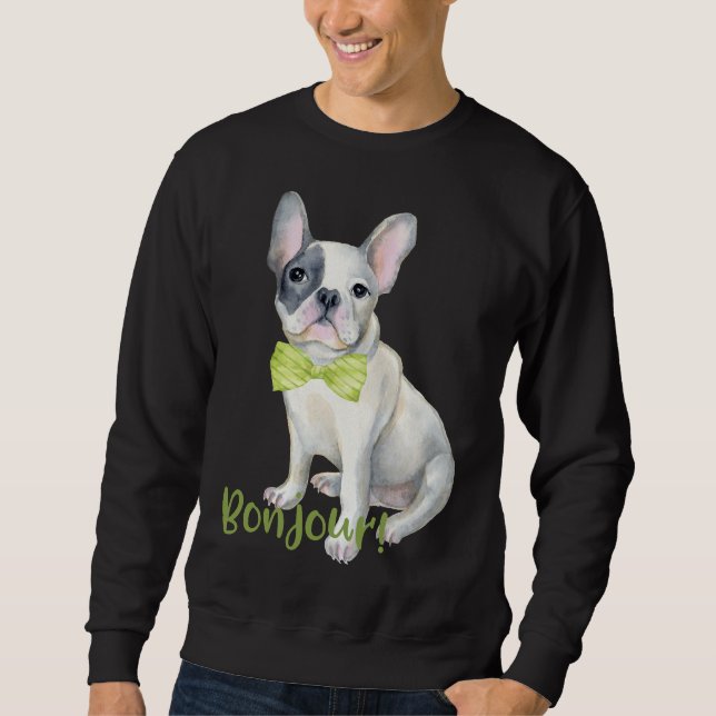 Bonjour French Bulldog mit einer Bow-Krawatte Sweatshirt (Vorderseite)