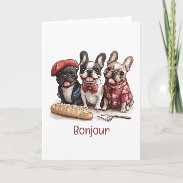 Bonjour French Bulldogs Karte (Vorderseite)