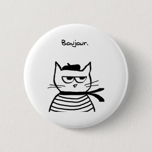 Bonjour French Cat Funny Button