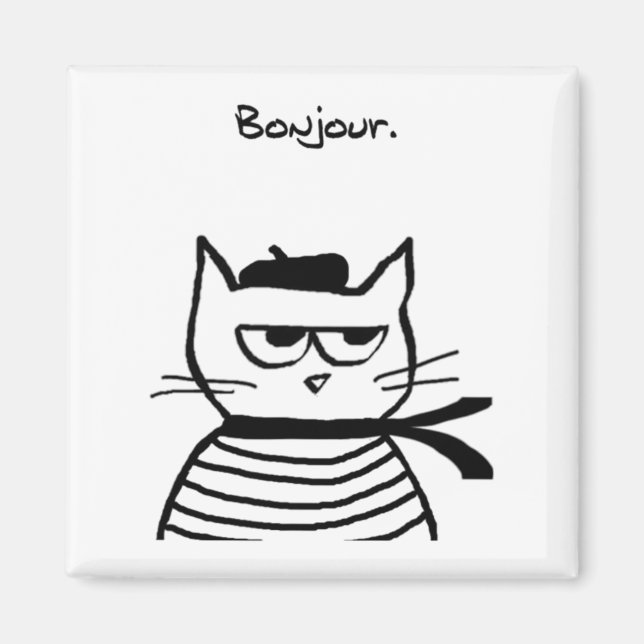 Bonjour French Cat Funny Magnet (Vorne)