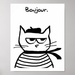 Bonjour French Cat Funny Poster