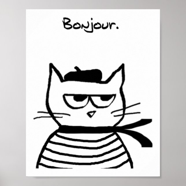 Bonjour French Cat Funny Poster (Vorne)