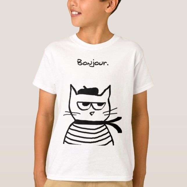 Bonjour French Cat Funny T-Shirt (Vorderseite)