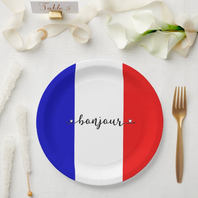 Bonjour French Flag Colors Pappteller (Hochzeit)