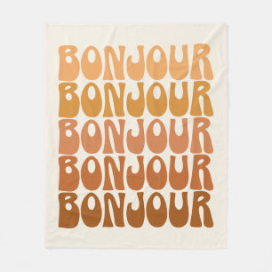 Bonjour French Hello Groovy Brown Typografie Fleecedecke
